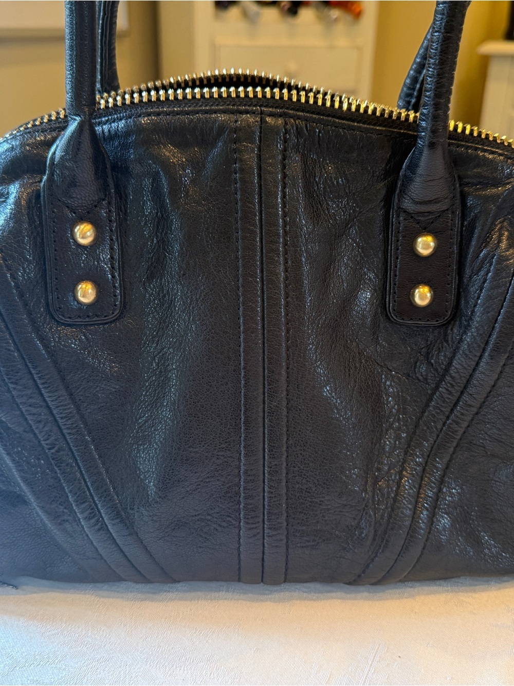 Botkier Black Leather Structured Shoulder Bag with Gold Hardware